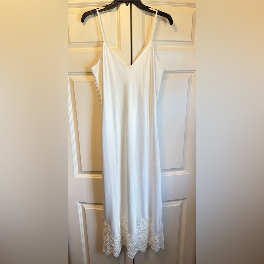 White Pearl & Bead Embellished Lace Hem Le Rose Stories Bridal Slip Dress